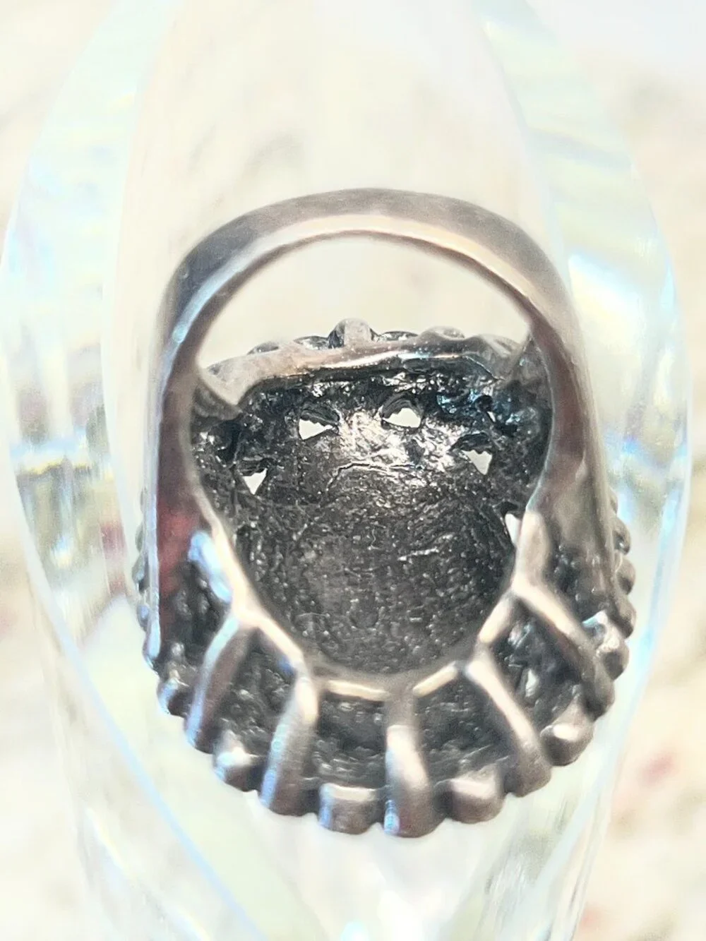 Vintage Marcasite Style Statement Cocktail Ring - Oxidized Black Oval SIZE 6.5/7